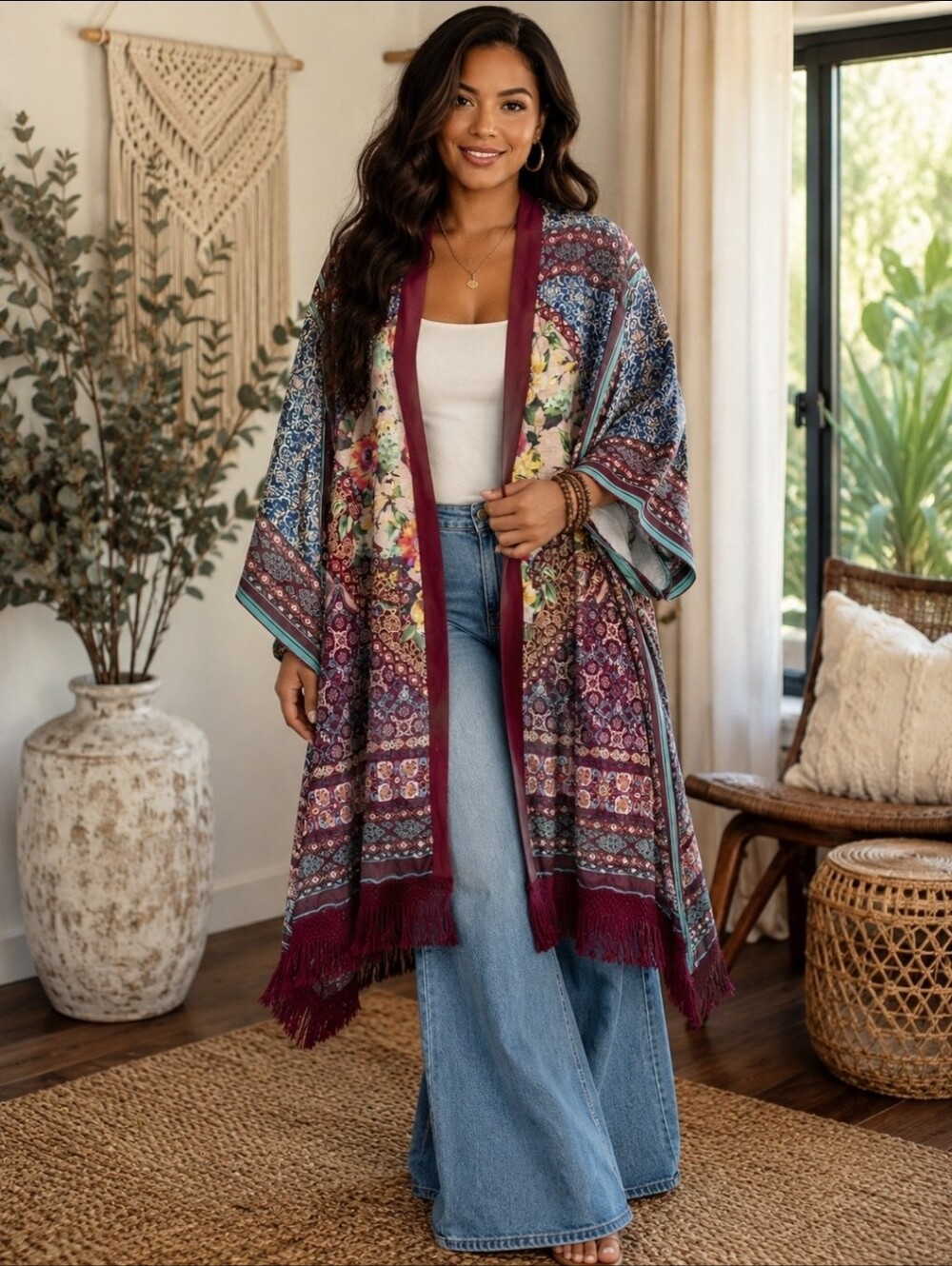 NEW!! Umgee Boho Floral Kimono Cardigan, Sz Small/Medium,NWT